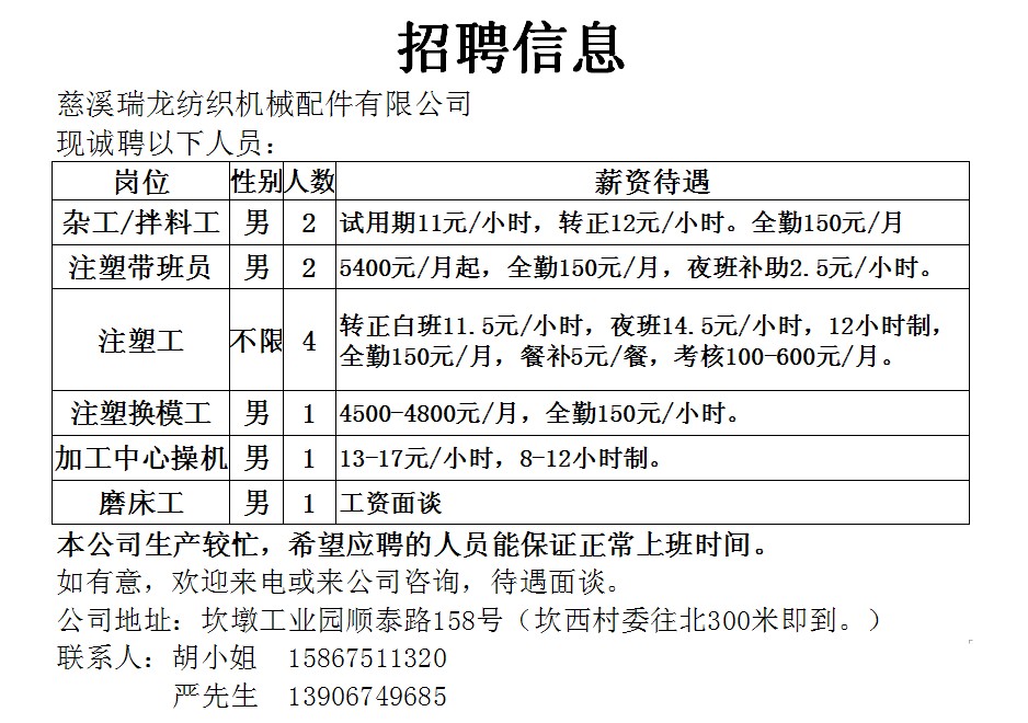 诸暨市最新招工信息汇总