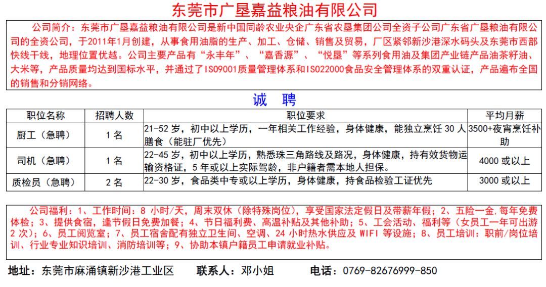 东莞麻涌最新招聘信息总览